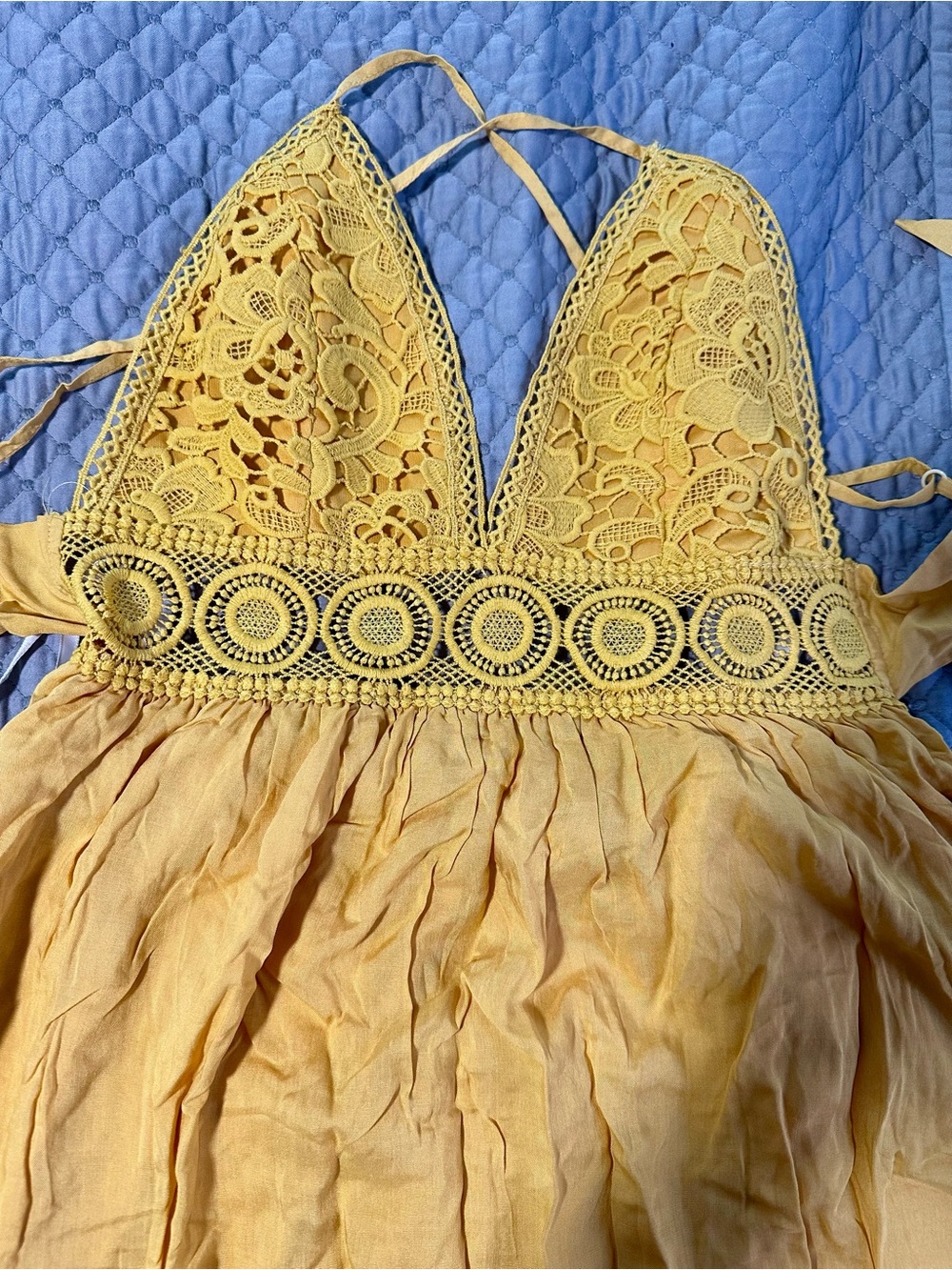Papaya Mustard Yellow Crochet Tie-Front Sundress